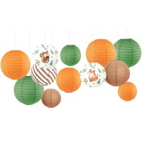 Nicrolandee Paper Lanterns Decorations,12 Pcs Forest Animal Hanging Paper Lanterns For Baby Shower, Woodland Party, Birthday Party, Jungle Animal Party, Hanging Decor From Ceiling