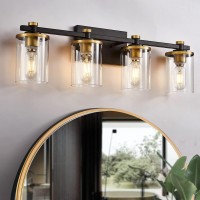 Diniluse Bathroom Vanity Light 4-Light, Black And Gold Bathroom Light Fixtures With Clear Glass Shade, Vintage Bathroom Vanity Lights Wall Sconce For Bathroom