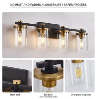 Diniluse Bathroom Vanity Light 4-Light, Black And Gold Bathroom Light Fixtures With Clear Glass Shade, Vintage Bathroom Vanity Lights Wall Sconce For Bathroom