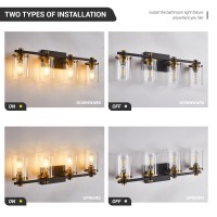 Diniluse Bathroom Vanity Light 4-Light, Black And Gold Bathroom Light Fixtures With Clear Glass Shade, Vintage Bathroom Vanity Lights Wall Sconce For Bathroom