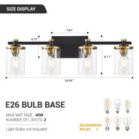 Diniluse Bathroom Vanity Light 4-Light, Black And Gold Bathroom Light Fixtures With Clear Glass Shade, Vintage Bathroom Vanity Lights Wall Sconce For Bathroom