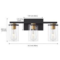 Fabulis Bathroom Vanity Light Fixtures, 3-Light Vanity Lights, Black And Gold Bathroom Light Fixtures For Bedroom Hallway Bathroom Lighting (Black+Gold, 3-Light)