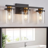 Stambord Bathroom Vanity Light 3 Light Black And Gold Bathroom Light Fixture With Clear Glass Shade And Matte Black Metal Base