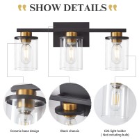 Stambord Bathroom Vanity Light 3 Light Black And Gold Bathroom Light Fixture With Clear Glass Shade And Matte Black Metal Base