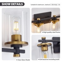 4 Light Bathroom Vanity Light Fixtures, Modern Black And Gold Vanity Lights Over Mirror, Vintage Sconce Wall Lighting With Clear Glass Shade, Brushed Gold Vanity Lights For Bathroom