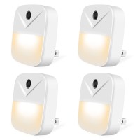 4 Pack Night Light Warm Light Automated On & Off Wall Light For Hallways, Bedrooms, Bathrooms, Kitchens, Stairs