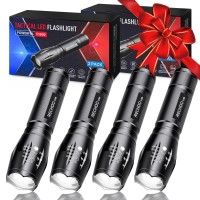 Rechoo Tactical Flashlights 4 Pack, Bright Zoomable Led Flashlights With High Lumens And 5 Modes, Waterproof Portable Pocket Flash Light For Emergency, Camping, And Outdoor Use - S1500