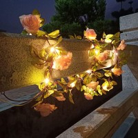 Artificial Rose Flower Vine String Lights,6.6 Ft 20 Led Rose Garland Plant Fairy Light Wall Hanging Greenery For Wedding Backdrop Arch Door Birthday Bedroom Party Garden Valentine'S Decoration