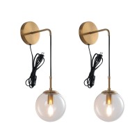 Kuzzull Wall Sconces Set Of Two Plug In Wall Sconces Brushed Brass Gold Wall Lamp With Cord Wall Sconce Plug In With Globe Clear