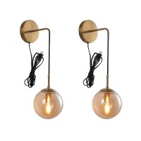 Kuzzull Wall Sconces Set Of Two Plug In Wall Sconces With Globe Amber Glass Shade Wall Lamp With Cord Wall Sconce Plug In Brushe