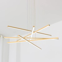 Umeiluce 6 Lights Led Chandelier Gold Linear Dimmable Pendant Ceiling Light Fixtures With Remote Control For Living Room Dining Room Foyer 39.3 Inches