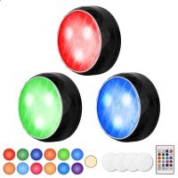 Narundren Puck Lights With Remote 13 Colors Changeable Led Under Cabinet Lighting Push Lights Battery Powered Closet Lights Tim