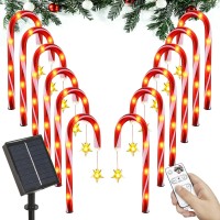 Solar Candy Cane Lights, Amzxart Solar Christmas Decorations Lights Outdoor 8 Modes Set Of 12 Stake Festival Lights Pathway Markers String Light With Stars Waterproof Led Garden For Sidewalk Lawn Yard