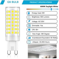 Xbocmy G9 Led Light Bulbs, 6W Chandelier Light Bulbs (40W Halogen Equivalent), G9 Bi Pin Base,6000K Daylight White, Dimmable, 360 Degrees Beam Angle, 600Lm,4 Pack