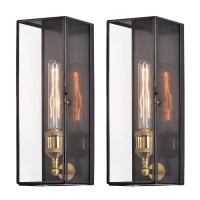 C Cattleya 2-Pack Brass Outdoor Wall Light Fixtures Exterior Waterproof Wall Lantern Sconce For House Patio Garage Outdoor Porch Light Wall Mount With Unique Tempered Glass Door Design