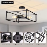 Klaimbmo 4-Light Black Semi Flush Mount Ceiling Light Fixture, Modern Industrial Ceiling Light, Farmhouse Light Fixtures Ceiling For Kitchen Dinning Room Entryway Hallway Bedroom Foyer