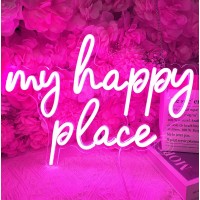 Sylhome Pink My Happy Place Led Neon Light Sign Usb Girls Babys Bedroom Living Room Kitchen Wall Decor Sign Wedding Birthday Par