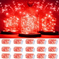 15 Packs 20 Led Red Fairy Lights Battery Operated 6.6Ft Silver String Lights Waterproof Firefly Starry Light For Bedroom Dorm Diy Table Centerpieces Halloween Christmas Party Decor