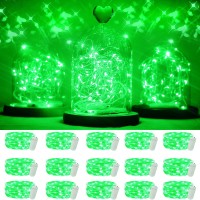 15 Packs 20 Led Green Fairy Lights Battery Operated St Patricks Day Lights 6.6Ft Silver String Lights Waterproof Firefly Starry Light For Diy Table Centerpieces Halloween Christmas Party