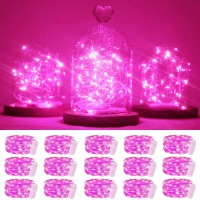 15 Packs 20 Led Pink Fairy String Lights Battery Operated 66Ft Silver Wire Firefly Starry Lights Waterproof For Bedroom Diy Tab