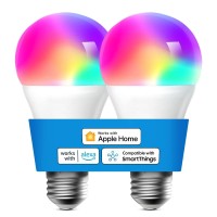 Meross Smart Light Bulb, Smart Wifi Led Bulbs Compatible With Apple Homekit, Siri, Alexa, Smartthings, Dimmable E26 Multicolor 2700K-6500K Rgbww, 900 Lumens 60W Equivalent 2 Pack