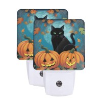 Halloween Pumpkins Cat Led Plugin Night 2 Lamp Auto Sensor Nightlights Adults For Bedroom Bathroom Set Of 2