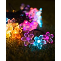 Solar String Lights Flower Garden Lights Outdoor Waterproof Fairy Lights Solar Powered Decorative Cherry Blossom For Camping Outside Balcony Yard Porch Patio Christmas Tree 33Ft 50 Led Pack 2