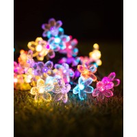 Solar String Lights Flower Garden Lights Outdoor Waterproof Fairy Lights Solar Powered Decorative Cherry Blossom For Camping Outside Balcony Yard Porch Patio Christmas Tree 33Ft 50 Led Pack 2