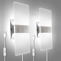 Kicaao Wall Sconces Set Of Two Modern Wall Sconce Plug In 10W 6000K Cool White Acrylic Wall Lights With 6Ft180Cm Plug In Cord