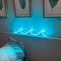 Wave Neon Signs Light Blue Led Night Lights With Dimmable Switch For Kids Wall Decor Usb Powered For Living Room Bar Bedroom (118 * 39)