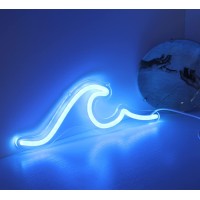 Wave Neon Signs Blue Led Night Lights With Dimmable Switch For Kids Wall Decor Usb Powered For Living Room Bar Bedroom Boys Girls (11 * 39)