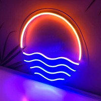 Sunset&Sea Blue Led Neon Signs Sunrise Neon Lights For Bedroom Decoration Cool Wall Decor For Living Room Boys Room Usb Powered(12 * 12)