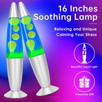 Mdismart Motion Table Lamp 16Inches For Kids And Adults Big Volcano Lamp With Blue Liquid Green Wax Gifts For Boys Girls Rela