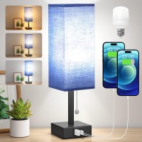 Aooshine Bedside Table Lamp With 3 Levels Brightness - 2700/3500/5000K Nightstand Lamp With Usb C+A Ports, Small Lamp With 3 Color Modes By Pull Chain, Bedroom Lamp With Led Bulb Included(Blue)