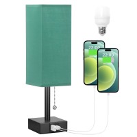 Aooshine Bedside Table Lamp With 3 Levels Brightness - 2700/3500/5000K Nightstand Lamp With Usb C+A Ports, Small Lamp With 3 Color Modes By Pull Chain With Led Bulb Included(Deepgreen)