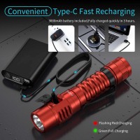 Wurkkos Fc11 Usb C Rechargeable Flashlights Maximum Output 1300Lumen, Compact Edc Flashlights With High 90Cri Led, Ip67 Waterproof Magnetic Tail Cap Design For Dog Walking Emergency(Red-4000K)