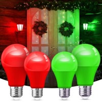 Lohas Red Green Christmas Led Light Bulbs, 9W (60W Equivalent) A19 Colored Light Bulb, E26 Base, For Christmas, Halloween, Home Holiday Lighting, Party Wedding, Bar Mood Decor, Not-Dimmable, 4 Pack