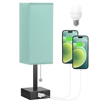 Aooshine Bedside Table Lamp With 3 Levels Brightness - 2700/3500/5000K Nightstand Lamp With Usb C+A Ports, Small Lamp With 3 Color Modes By Pull Chain, Bedroom Lamp With Led Bulb Included(Green)