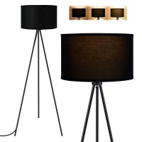 Boostarea Floor Lamp For Living Room, Tripod Floor Lamp, 15W Led Bulb, 3 Levels Dimmable Brightness, Black Linen Lamp Shade, Mid Century Standing Lamp For Living Room, Bedroom, Study Room And Office