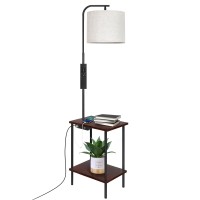 Outon Floor Lamp With Table, End Table With Lamp Attached For Bedroom, Type C Charging Port, Ac Outlet, Side Table With Lamp For Living Room, Nightstand With Drawer, Dimmer & 4 Color Temperature