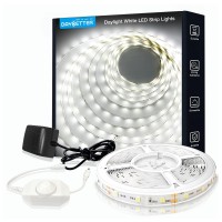 Daybetter White Led Strip Light, 16.4Ft Dimmable Bright Rope Light, 6500K 12V Light Strips, 300 Leds 2835 Tape Lights For Bedroom, Kitchen, Mirror, Home Decoration