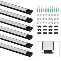 Allmeter 6Pack 3.3Ft/1M U Shape Black Led Channel With White Cover Led Strip Diffuser Channel Aluminum Channel Led Profile With End Caps And Mounting Clips For Width 12Mm Led Strip Lights