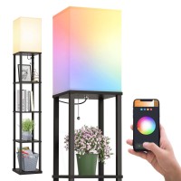 Addlon Floor Lamp With Shelves 5Tier Modern Shelf Lamp With Rgb Smart Bulb App Control Standing Lamp With White Lamp Shade F