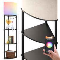 Addlon Smart 4-Tier Shelf Floor Lamp With Rgb Bulb And White Lamp Shade - Corner Display Floor Lamps With Shelves For Living Room, Bedroom And Office - Classic Black