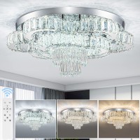 Hongnuofc 21 Inch Crystal Chandeliers With Remote Control Led Chandelier Modern Mount Flush Mount Ceiling Light Fixtures For Liv