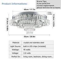 Hongnuofc 21 Inch Crystal Chandeliers With Remote Control Led Chandelier Modern Mount Flush Mount Ceiling Light Fixtures For Liv