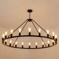 Lanhall 48 20Light Extra Large Wagon Wheel Chandelier Round Black Rustic Farmhouse Chandelier Light Fixture For High Ceilin