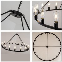 Lanhall 48 20Light Extra Large Wagon Wheel Chandelier Round Black Rustic Farmhouse Chandelier Light Fixture For High Ceilin