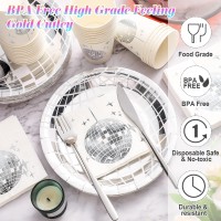 70S Disco Party Supplies Includes 50 Pcs Silver Disco Ball Paper Dinner Plates 50 Pcs Disco Paper Cups 50 Pcs Disco Party Cockta