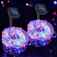 4Th Of July Solar Rope Light Waterproof, 33 Ft 100Leds Outdoor Patriot Led Solar Outdoor Lights For Independence Day Memorial Day Party Garden Yard Tree Lighting Decoration(Red Blue White, 2 Pack)